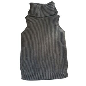 Lands' Ends Ribbed Sleeveless Turtleneck Sweater Side Slit‎ Knitblack